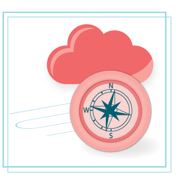 Imagen de brújula con nube representa el servicio de estrategia de Head in the Clouds